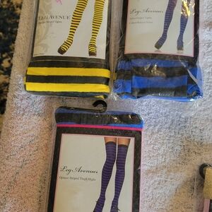 Leg Avenue Striped Thigh Highs - Yellow, Black, and Purple